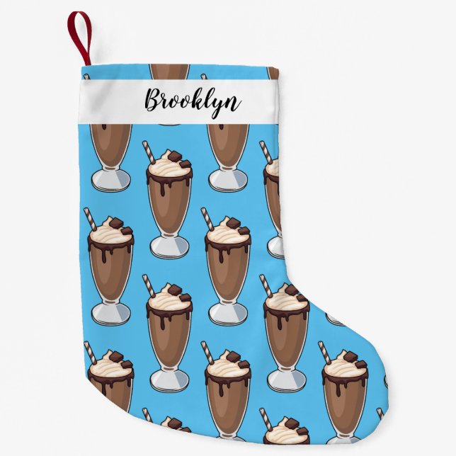 Chocolate milkshake cartoon illustration small christmas stocking (Front)