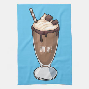 Chocolate milkshake cartoon illustration tea towel