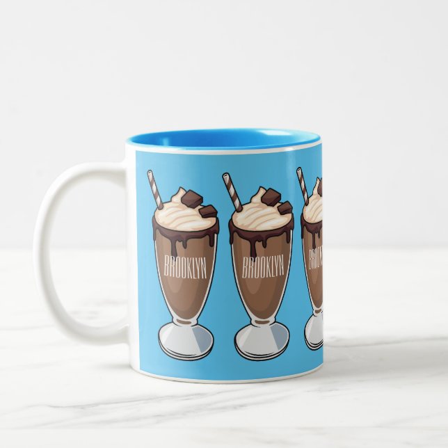 Chocolate milkshake cartoon illustration Two-Tone coffee mug (Left)