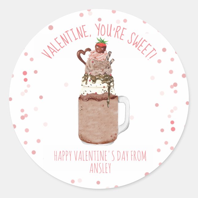 Chocolate Milkshake Classroom Valentine Photo Classic Round Sticker (Front)