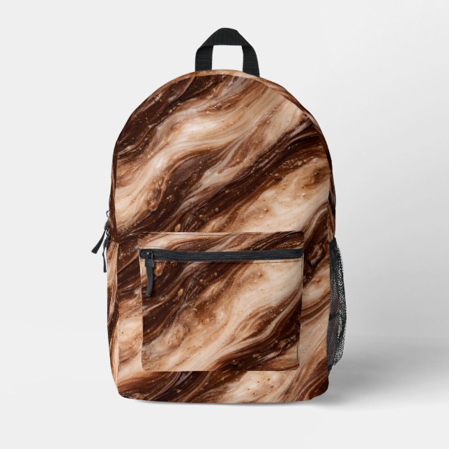 Chocolate Milkshake Marble Texture Printed Backpack (Front)