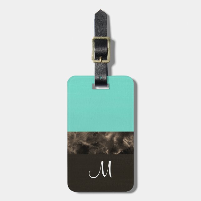 Chocolate Mint Block Stripes Luggage Tag (Front Vertical)