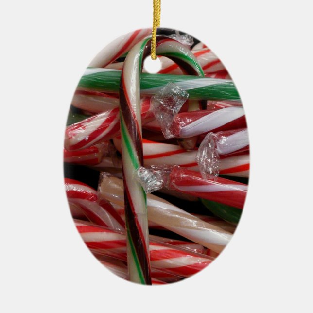 Chocolate Mint Candy Canes Holiday Festive Ceramic Tree Decoration (Front)