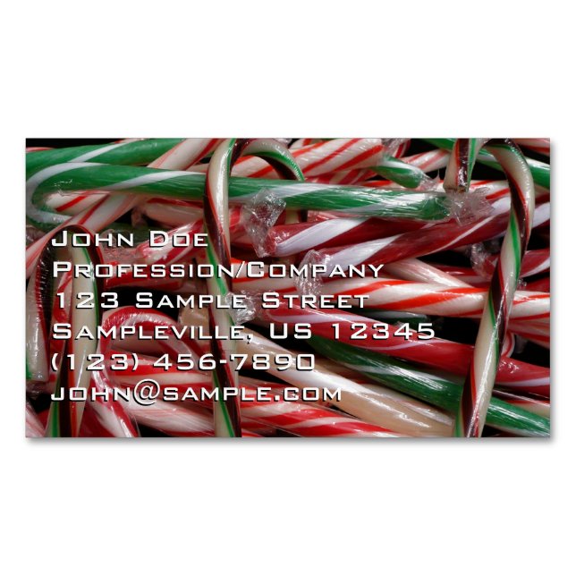 Chocolate Mint Candy Canes Holiday Festive Magnetic Business Card (Front)