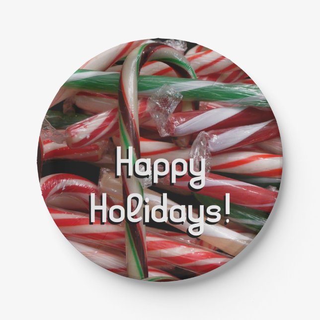 Chocolate Mint Candy Canes Holiday Festive Paper Plate (Front)