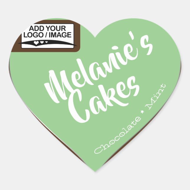 Chocolate Mint Green Cake Packaging Logo Template Heart Sticker (Front)