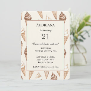 Chocolate Mocha Vanilla Ice Cream Cones Birthday Invitation