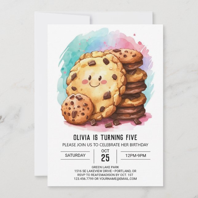 Chocolate Modern Online Cookies Birthday Invitation (Front)