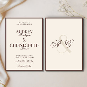 Chocolate Monogram Glam Formal Old Money Wedding Invitation