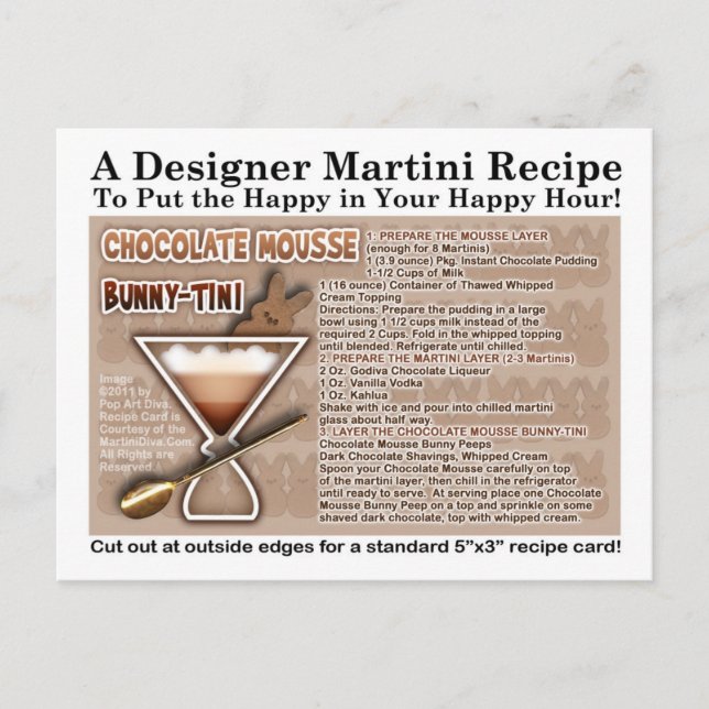 Chocolate Mousse Bunny Easter Martini Recipe Card  (Front)