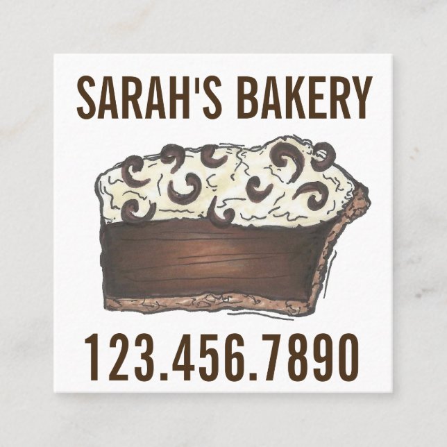 Chocolate Mousse Cream Pie Pastry Chef Bakery Food Square Business Card (Front)