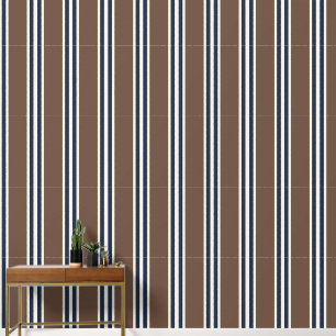 Chocolate & Navy Double Rugby Stripe Wallpaper