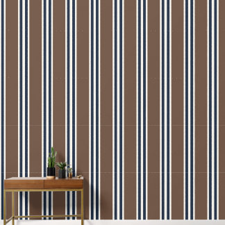 Chocolate & Navy Double Rugby Stripe Wallpaper