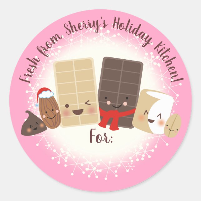 Chocolate nuts home baking personalised Christmas Classic Round Sticker (Front)