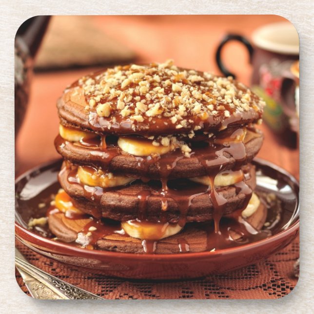 Chocolate Pancakes with Bananas and Caramel Coaster (Front)