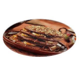 Chocolate Pancakes with Bananas and Caramel Cutting Board