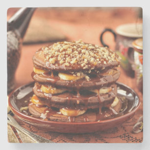 Chocolate Pancakes with Bananas and Caramel Stone Coaster