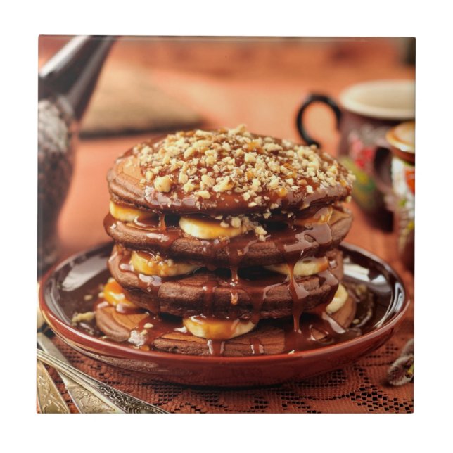Chocolate Pancakes with Bananas and Caramel Tile (Front)