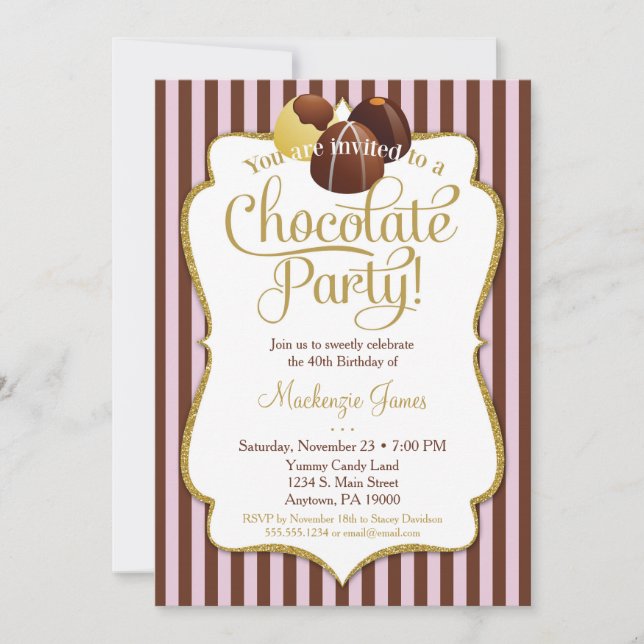Chocolate Party Invitation Birthday Dessert (Front)