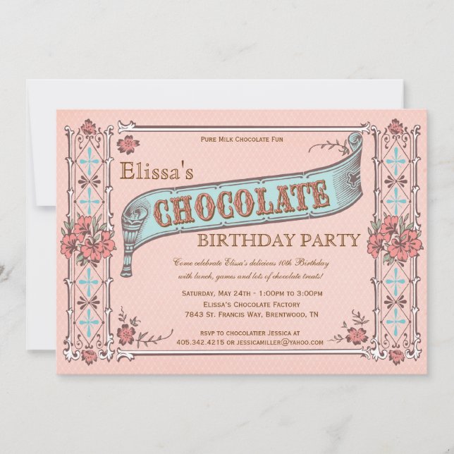 Chocolate Party Invitation Vintage Chocolate Box (Front)