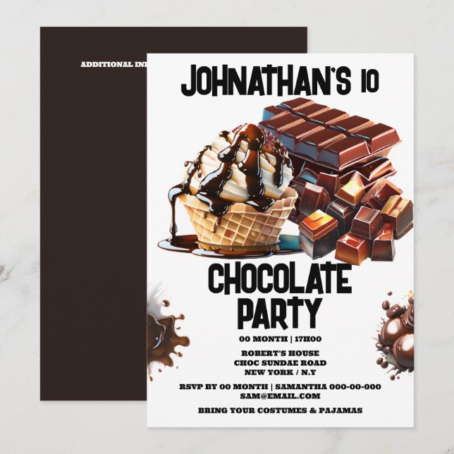 Chocolate party summer dessert ice cream waffle invitation (Front/Back)