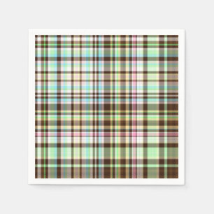 Chocolate Pastels Plaid 1-PAPER PARTY NAPKINS