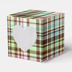 Chocolate Pastels Plaid 1-PARTY FAVOR BOX, sq hrt Favour Box