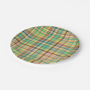 Chocolate Pastels Plaid 31-PAPER PARTY PLATES