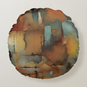 Chocolate Patchwork Abstract Round Cushion