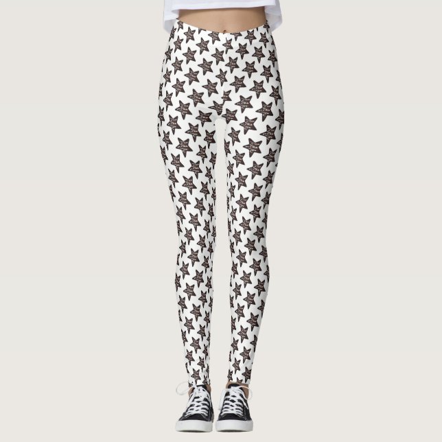 Chocolate Peppermint Star Christmas Holiday Cookie Leggings (Front)