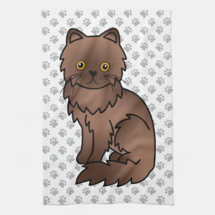 Chocolate Persian Cute Cartoon Cat Illustration Tea Towel