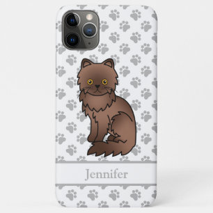 Chocolate Persian Cute Cartoon Cat & Name iPhone 11 Pro Max Case