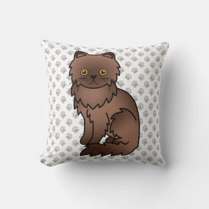 Chocolate Persian Cute Cartoon Cat & Paws Cushion