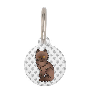 Chocolate Persian Cute Cartoon Cat & Pet's Info Pet Tag