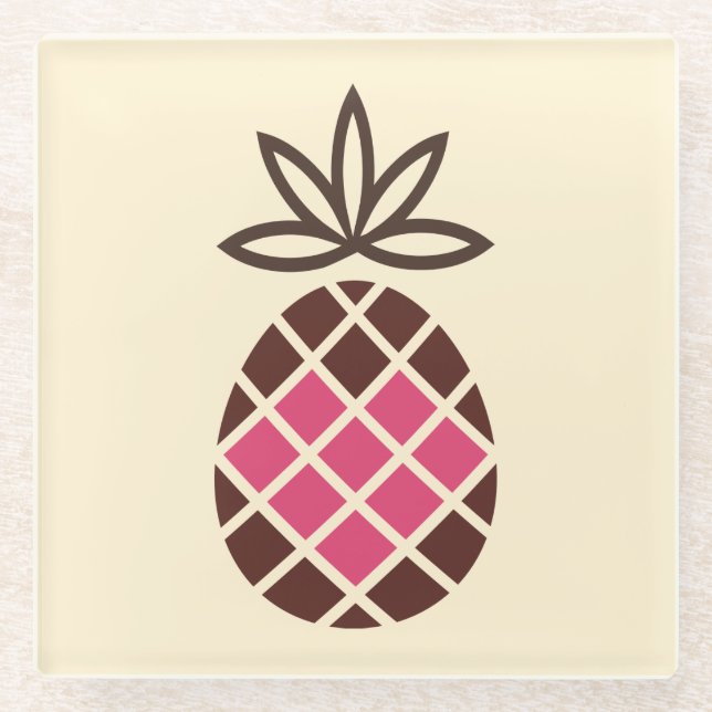 Chocolate pineapple with pink heart glass coaster (Front)