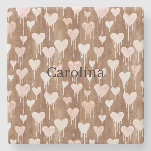 Chocolate Pink Cream Hearts Love Valentine's Day Stone Coaster (Front)