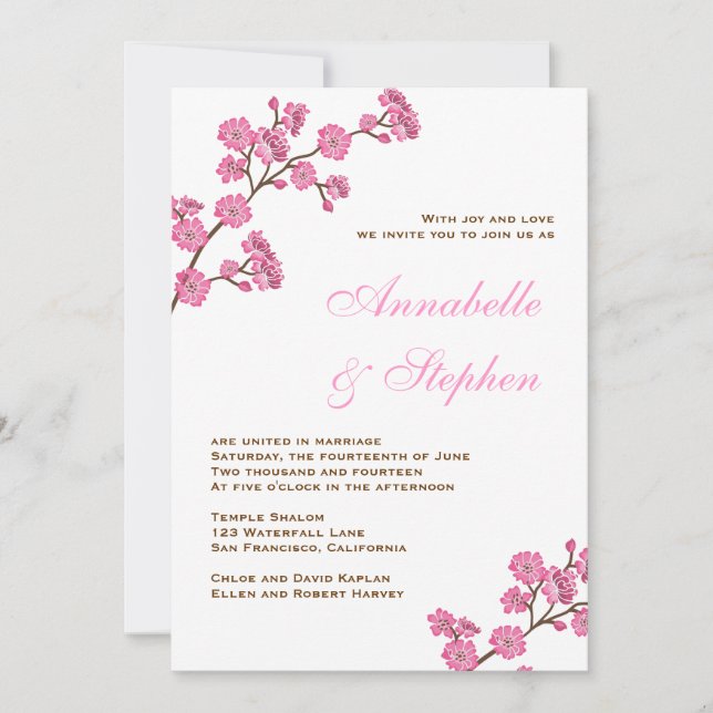 Chocolate Pink Flowers Wedding Invitation (Front)