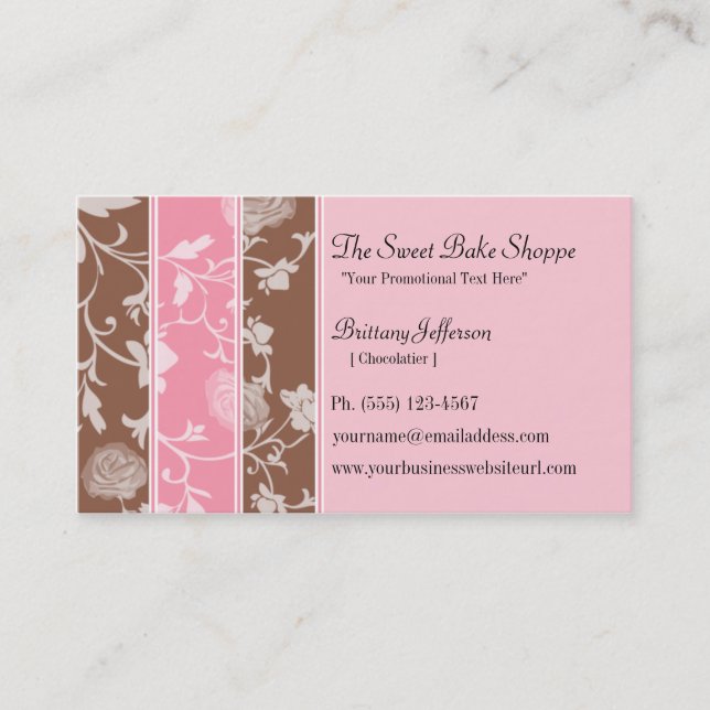 Chocolate Pink Roses Sweet Bakery Business Card (Front)