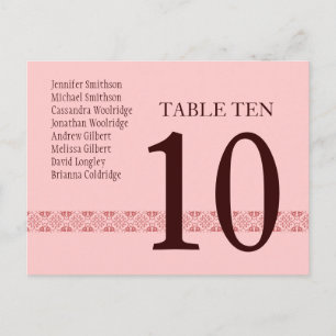 CHOCOLATE & PINK Table Number Card Reception