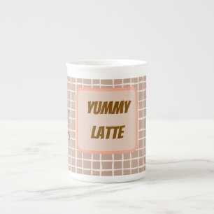 Chocolate Plaid Bone China Mug – “Yummy Latte”