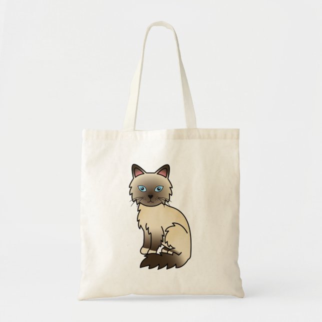 Chocolate Point Birman / Ragdoll Cartoon Cat Tote Bag (Front)