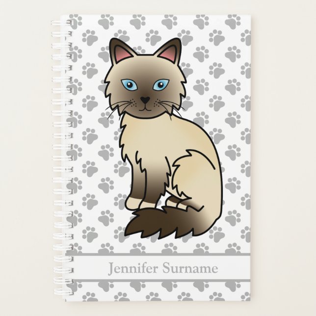Chocolate Point Birman/Ragdoll Cat And Paws & Text Planner (Front)