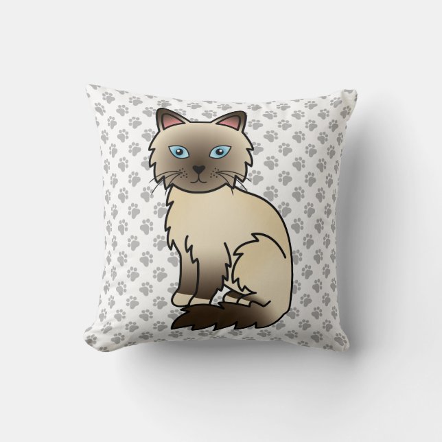 Chocolate Point Birman / Ragdoll Cat & Paws Cushion (Front)