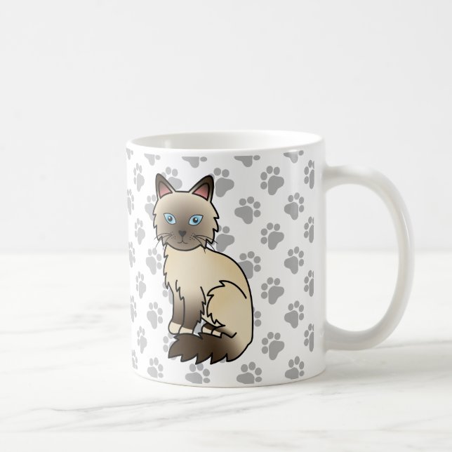 Chocolate Point Birman / Ragdoll Cute Cat & Paws Coffee Mug (Right)