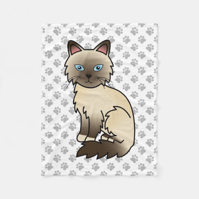 Chocolate Point Birman / Ragdoll Cute Cat & Paws Fleece Blanket (Front)