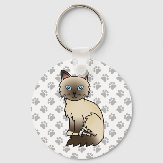 Chocolate Point Birman / Ragdoll Cute Cat & Paws Key Ring (Front)