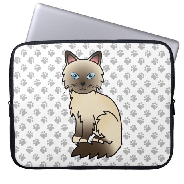 Chocolate Point Birman / Ragdoll Cute Cat & Paws Laptop Sleeve (Front)