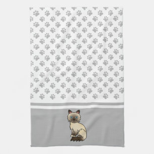 Chocolate Point Birman / Ragdoll Cute Cat & Paws Tea Towel