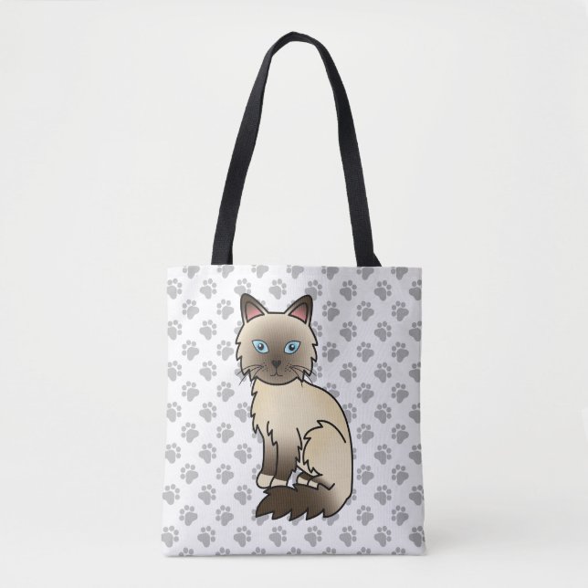 Chocolate Point Birman / Ragdoll Cute Cat & Paws Tote Bag (Front)
