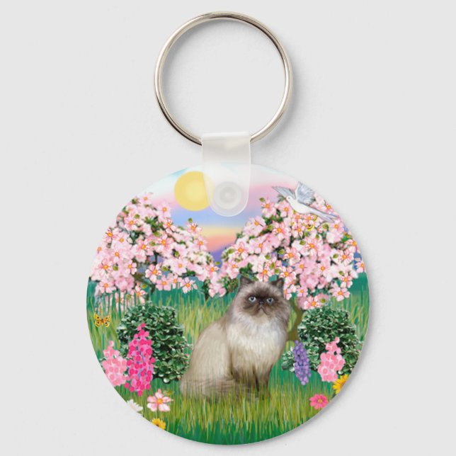 Chocolate Point Himalayan -  Blossoms Key Ring (Front)